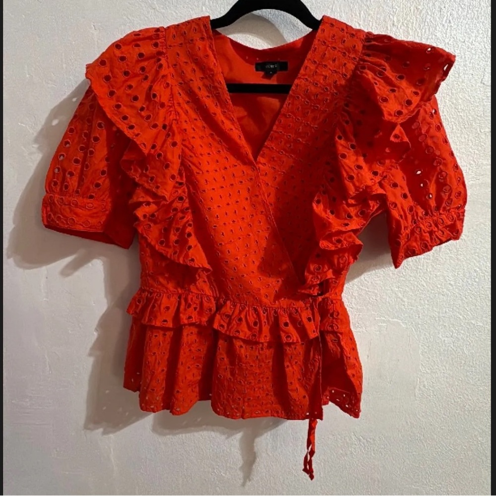 J. Crew Ruffle Wrap Top in Eyelet